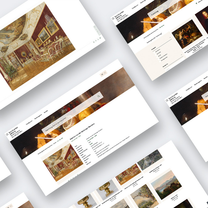 Darstellung verschiedener Screens der Sammlung Online der Residenzgalerie Salzburg